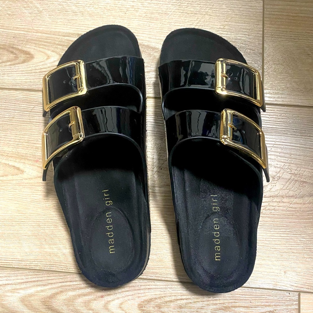 Madden girl buckle footbed slide sandals